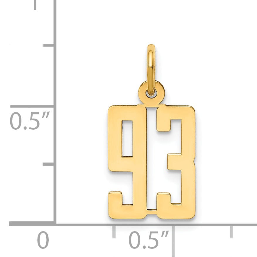 14K Yellow Gold Polished Finish Small Size Elongated Shape Number 93 Charm Pendant