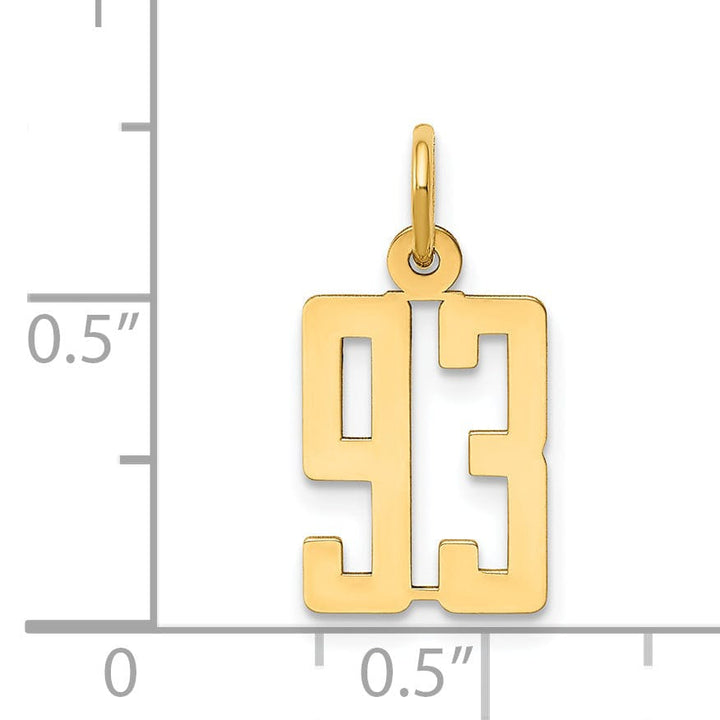 14K Yellow Gold Polished Finish Small Size Elongated Shape Number 93 Charm Pendant