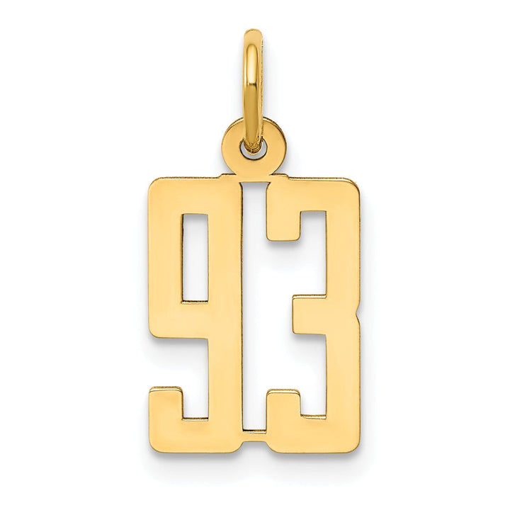 14K Yellow Gold Polished Finish Small Size Elongated Shape Number 93 Charm Pendant
