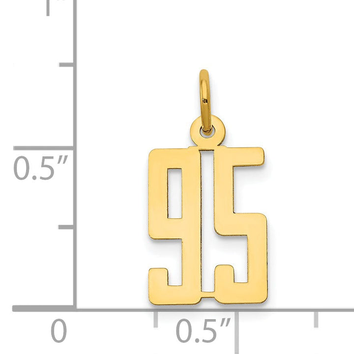 14K Yellow Gold Polished Finish Small Size Elongated Shape Number 95 Charm Pendant