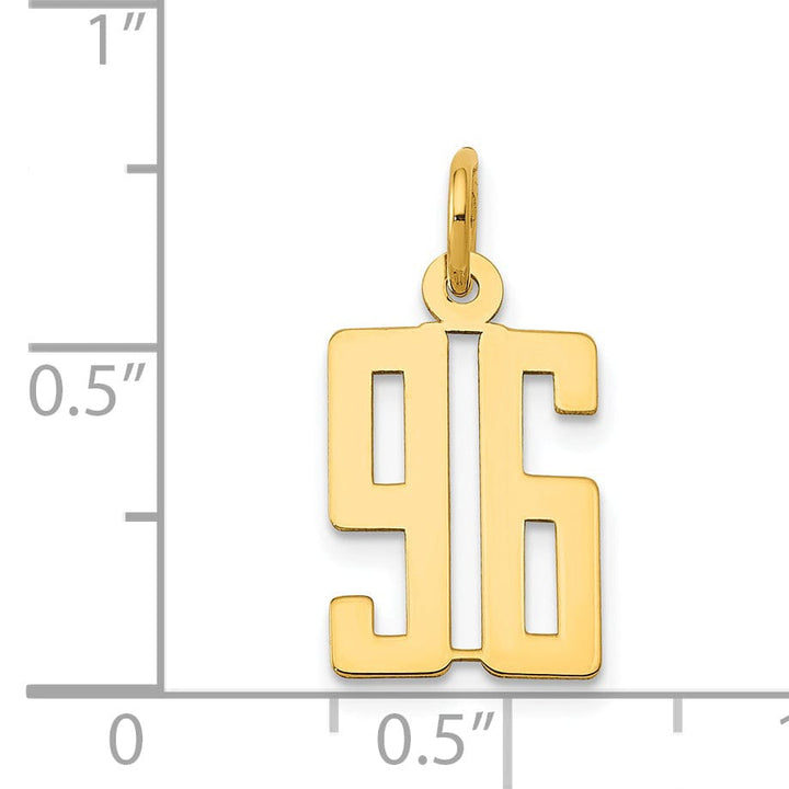 14K Yellow Gold Polished Finish Small Size Elongated Shape Number 96 Charm Pendant