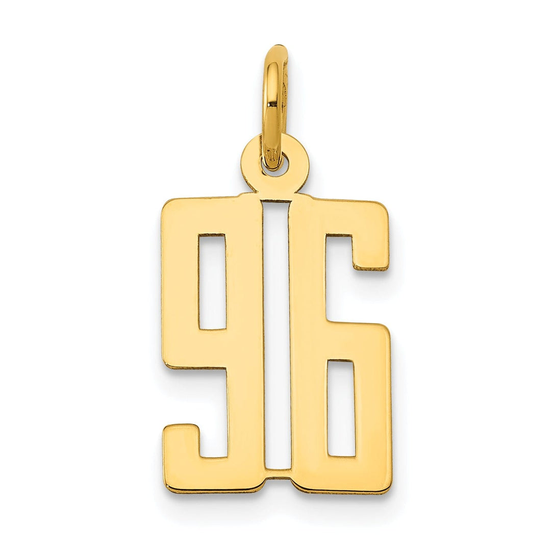 14K Yellow Gold Polished Finish Small Size Elongated Shape Number 96 Charm Pendant