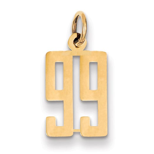 14K Yellow Gold Polished Finish Small Size Elongated Shape Number 99 Charm Pendant