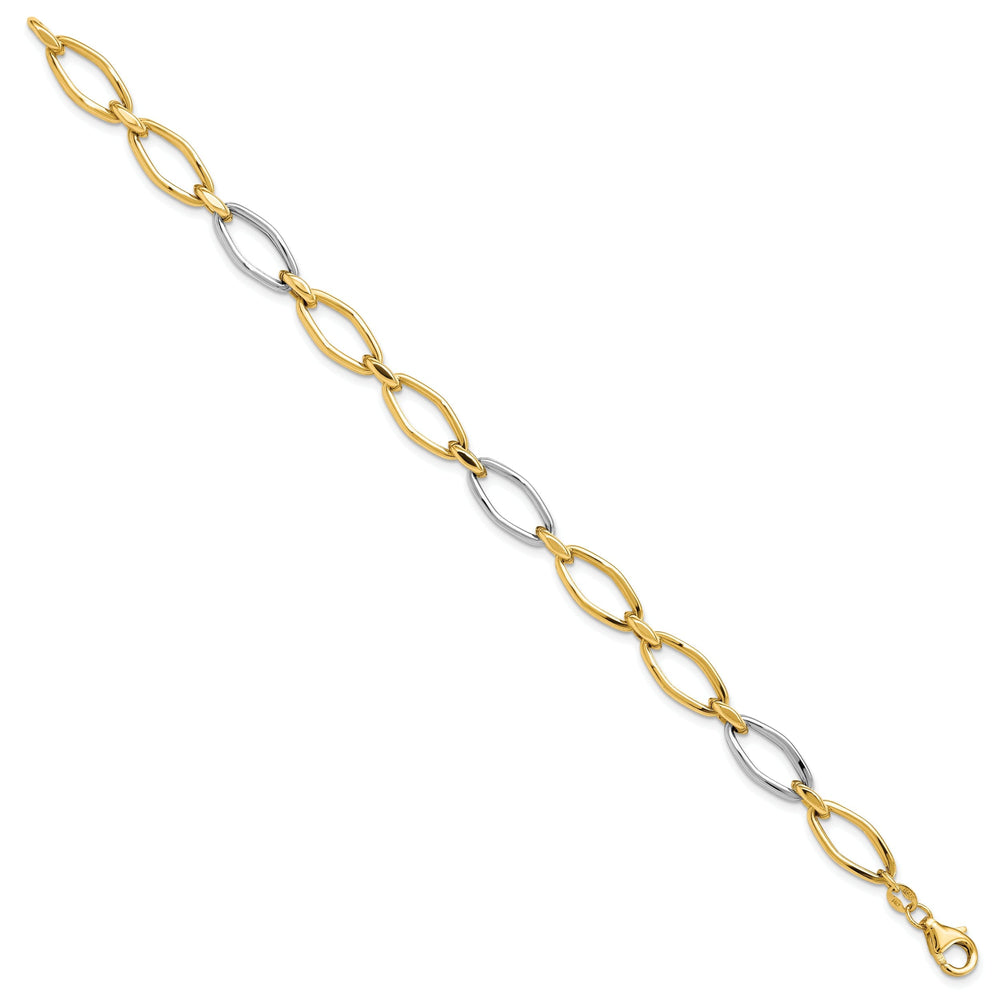 14k Two Tone Gold Polished Fancy Link Bracelet