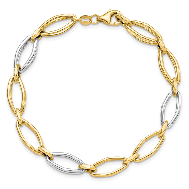 14k Two Tone Gold Polished Fancy Link Bracelet