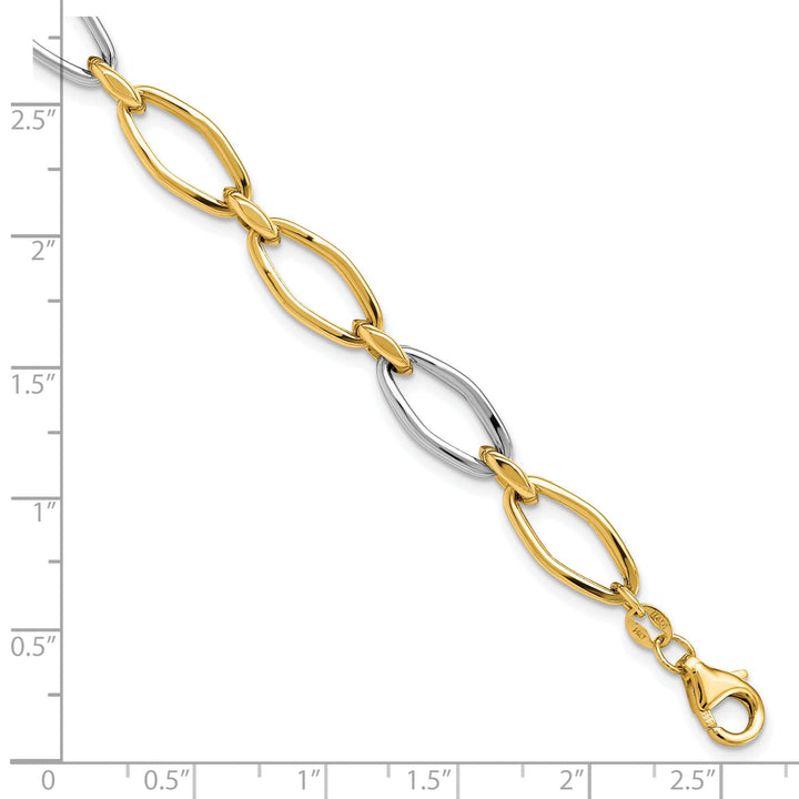 14k Two Tone Gold Polished Fancy Link Bracelet