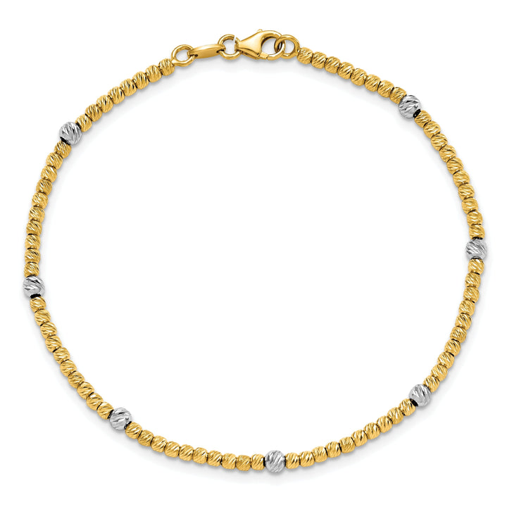 14k Two Tone Gold Polished D.C Beaded Bracelet