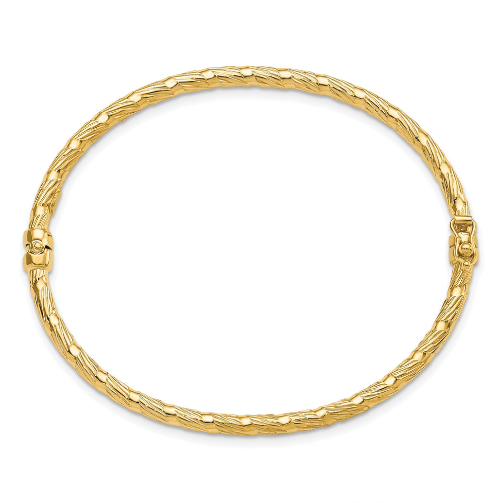 14k Yellow Gold Polished Textured Hinged Bangle