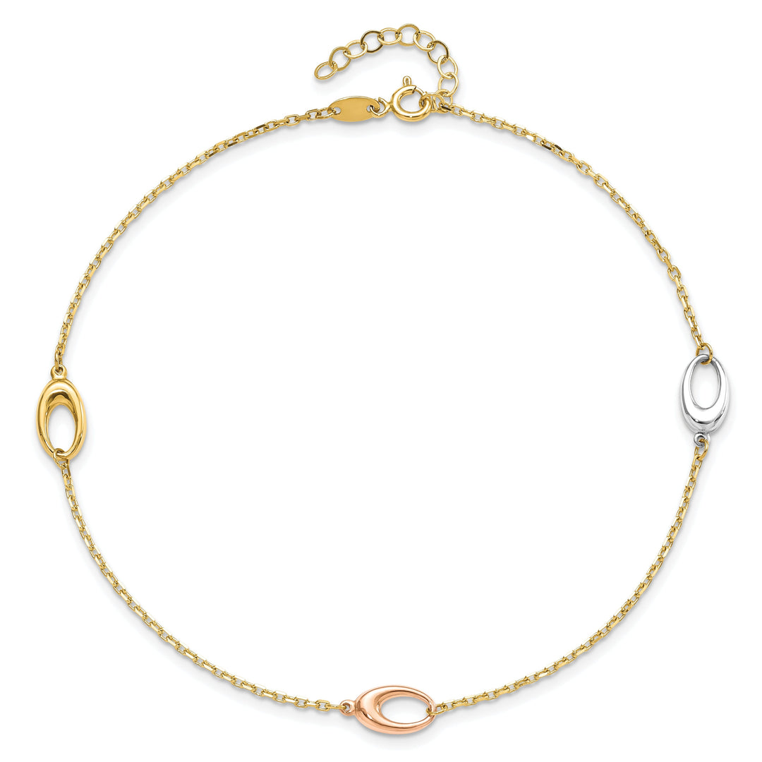 14k Tri Color Gold Polished Anklet