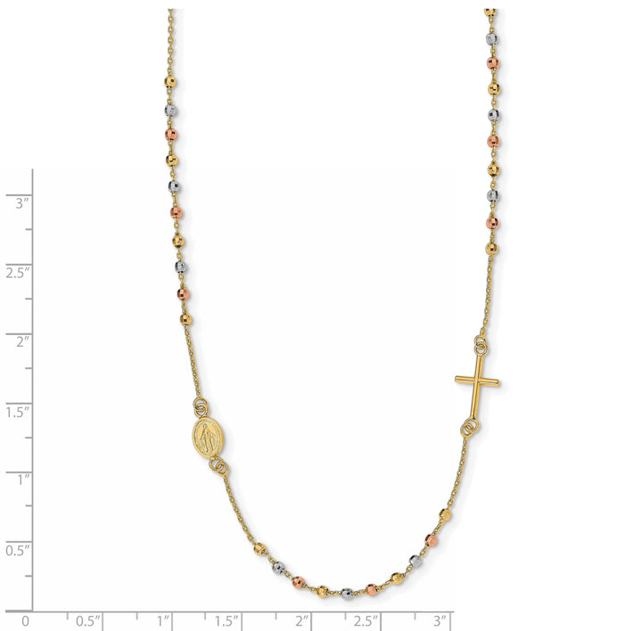 14k Tri Color Gold Sideway Cross Rosary Necklace