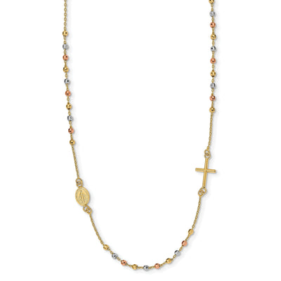 14k Tri Color Gold Sideway Cross Rosary Necklace at $ 475.22 only from Jewelryshopping.com