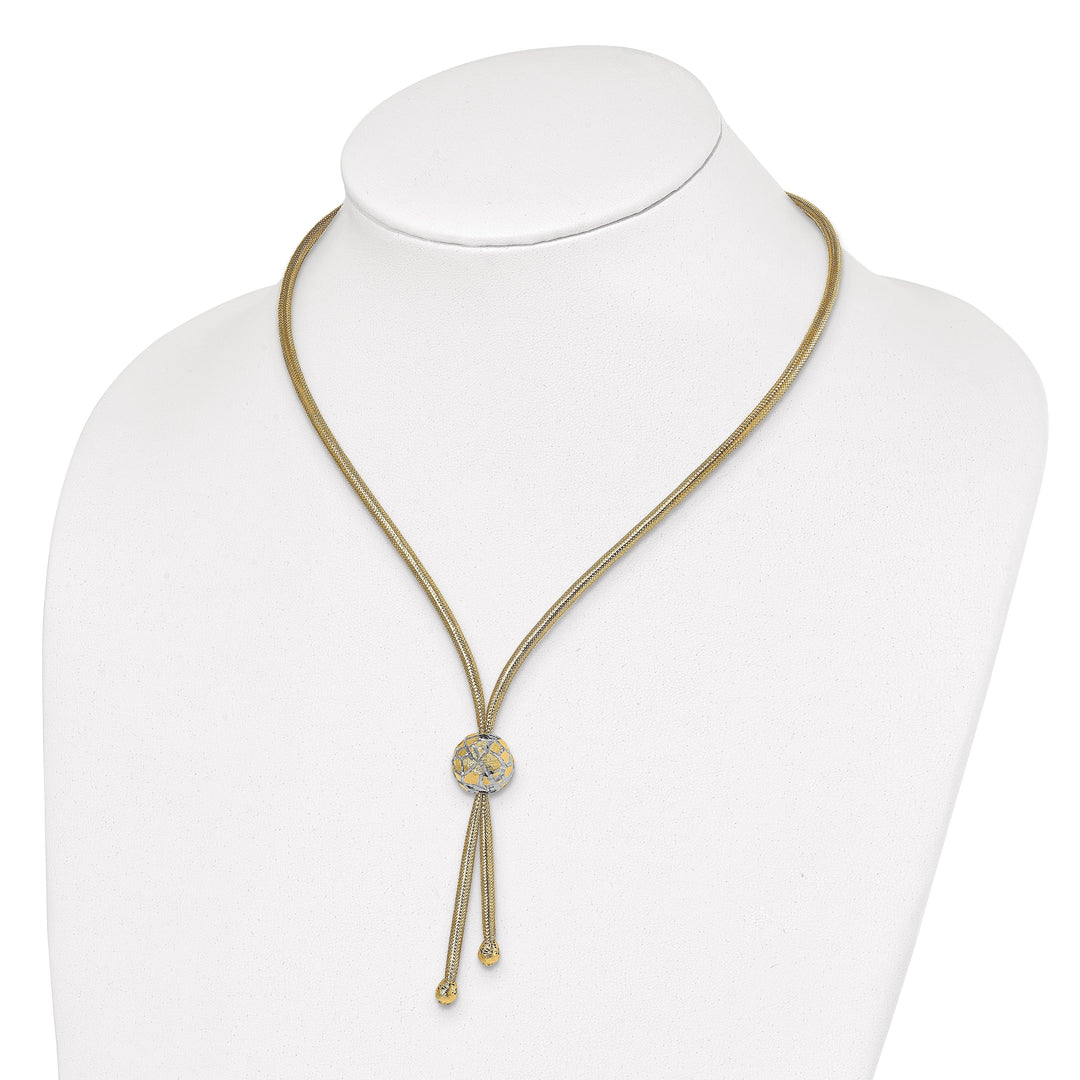 14k Two Tone Gold Polished D.C Mesh Necklace