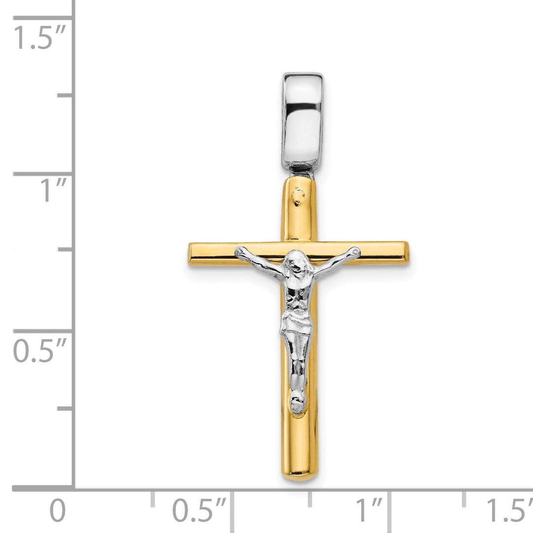 14k Two Tone Gold Polish Crucifix Cross Pendant