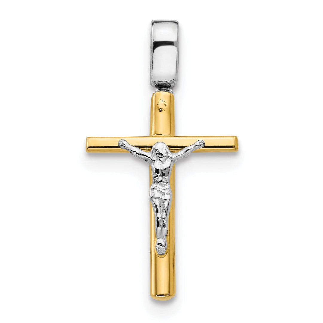 14k Two Tone Gold Polish Crucifix Cross Pendant