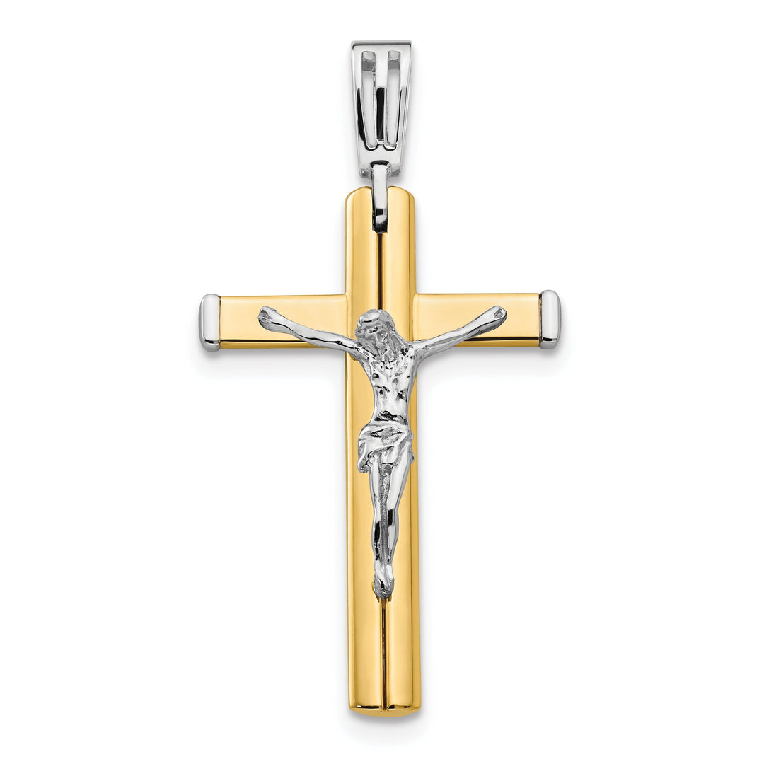14k Two Tone Gold Polish Crucifix Cross Pendant