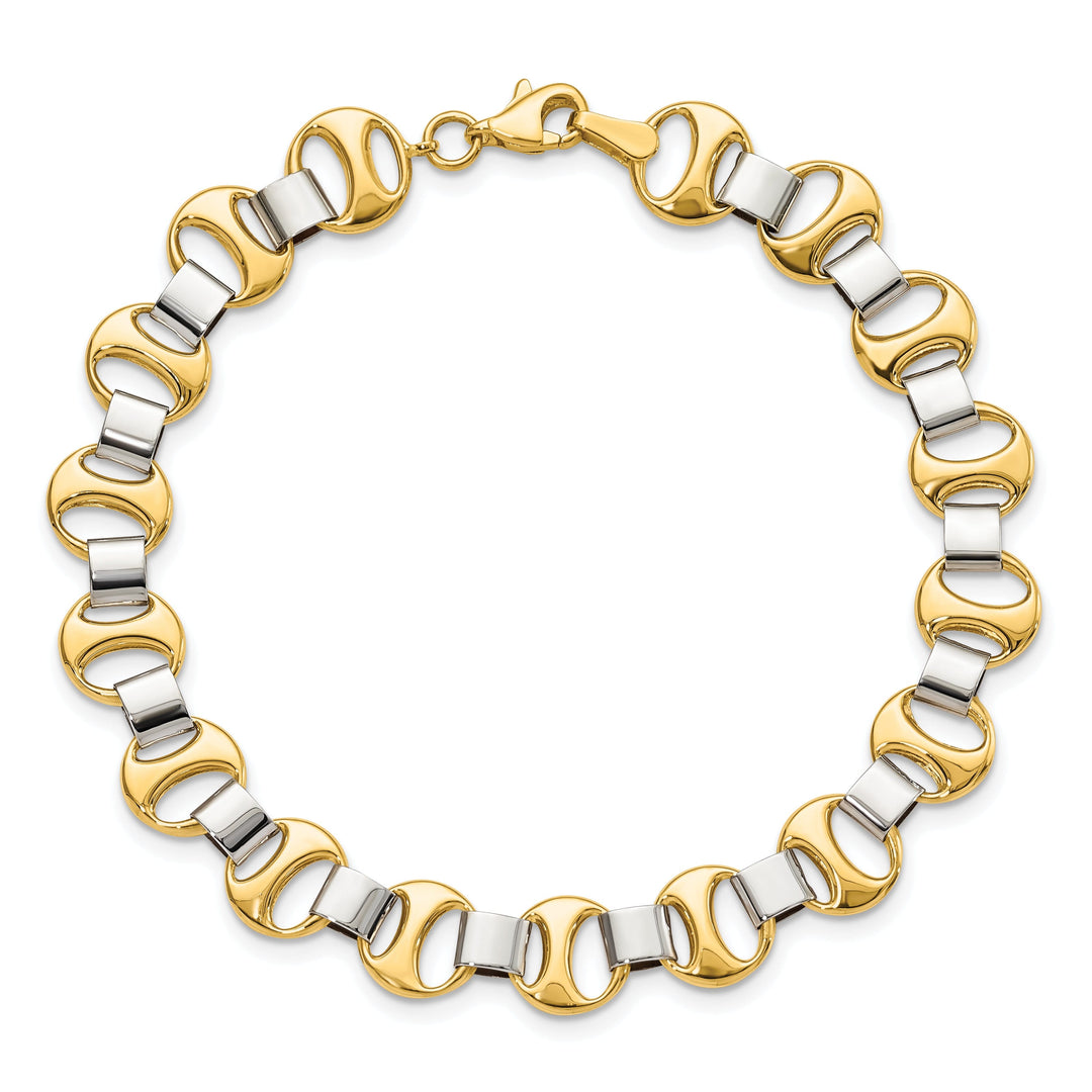 14k Two Tone Gold Polished Fancy Link Bracelet