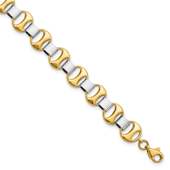 14k Two Tone Gold Polished Fancy Link Bracelet