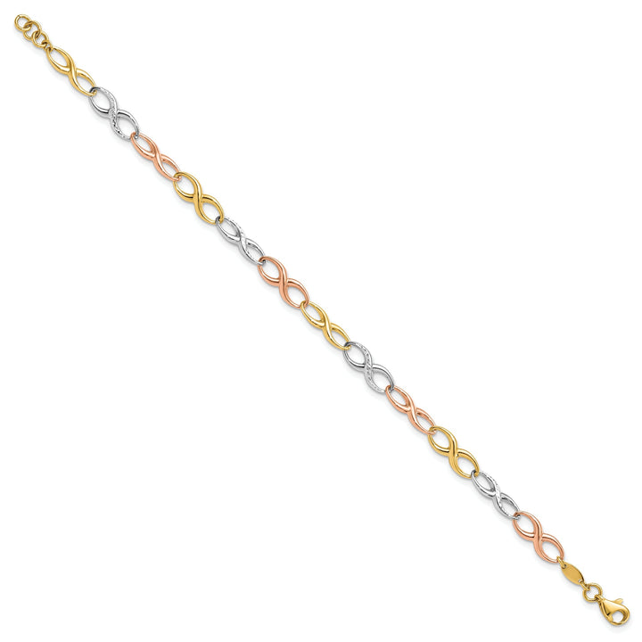 14k Tri Color Gold Infinity Symbol Link Bracelet