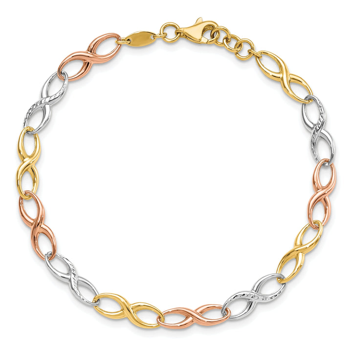 14k Tri Color Gold Infinity Symbol Link Bracelet