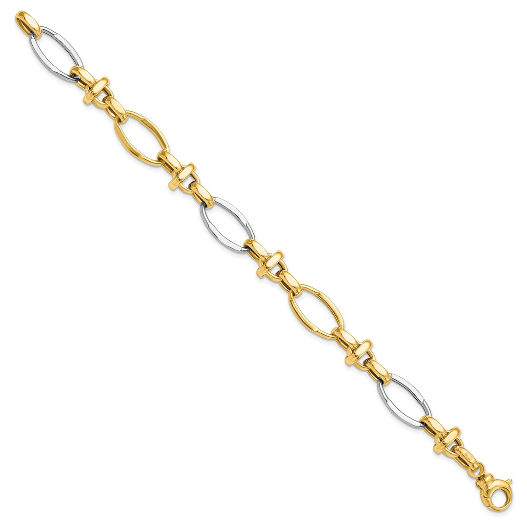 14k Two Tone Gold Polished Fancy Link Bracelet