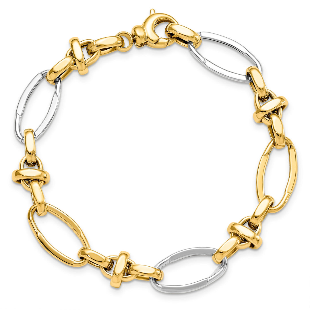 14k Two Tone Gold Polished Fancy Link Bracelet