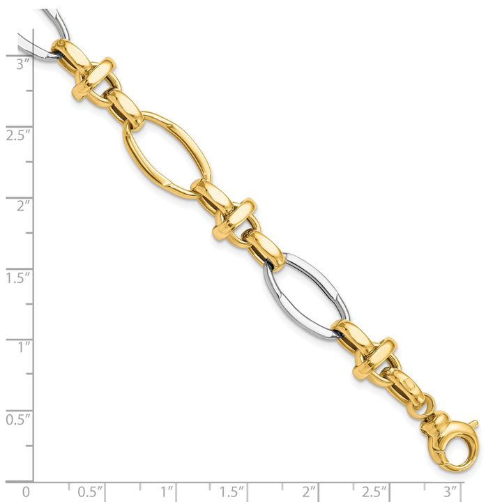 14k Two Tone Gold Polished Fancy Link Bracelet