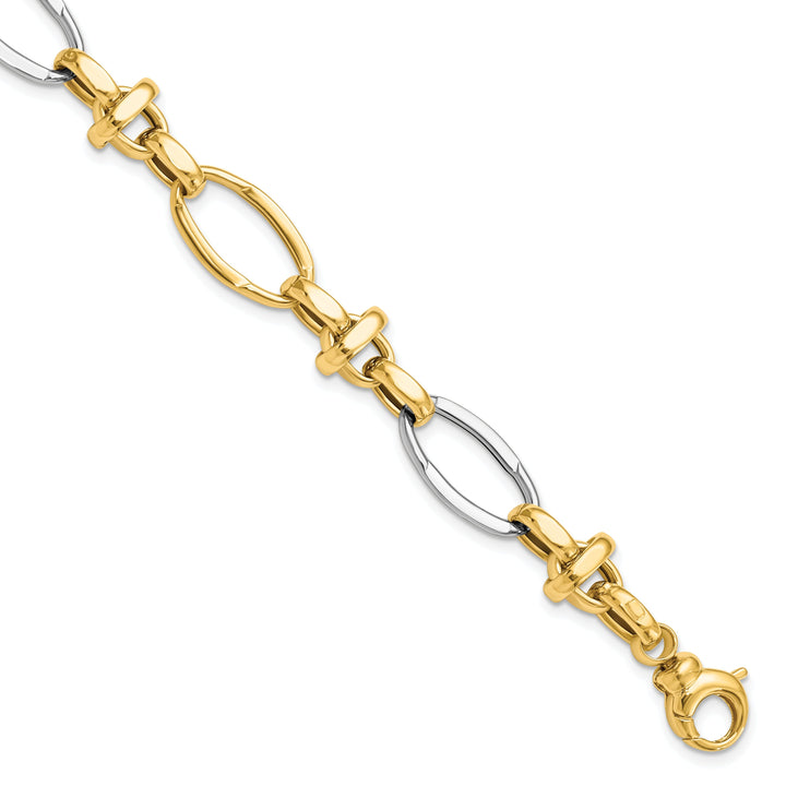 14k Two Tone Gold Polished Fancy Link Bracelet