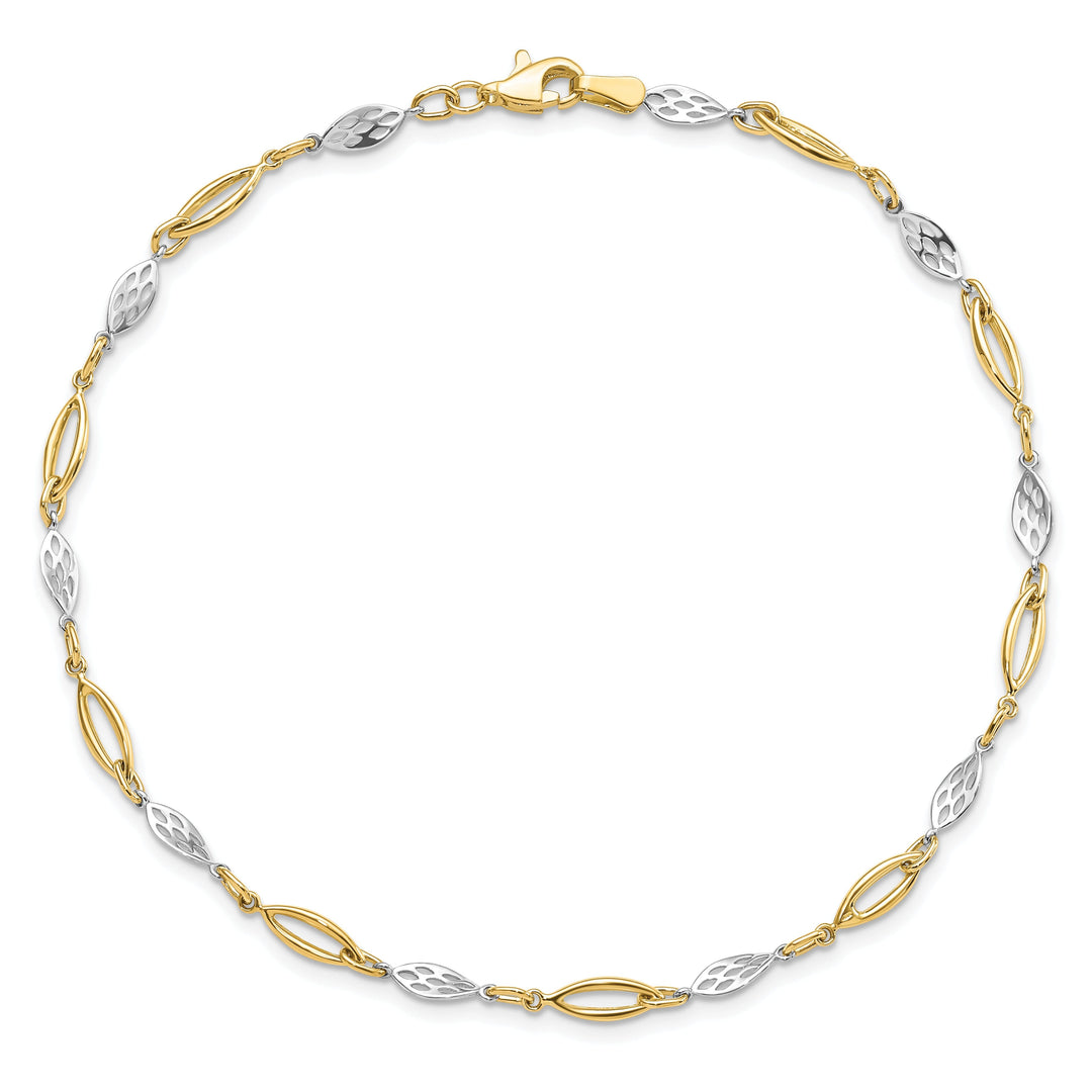 14k Two Tone Gold Polished Fancy Link Anklet