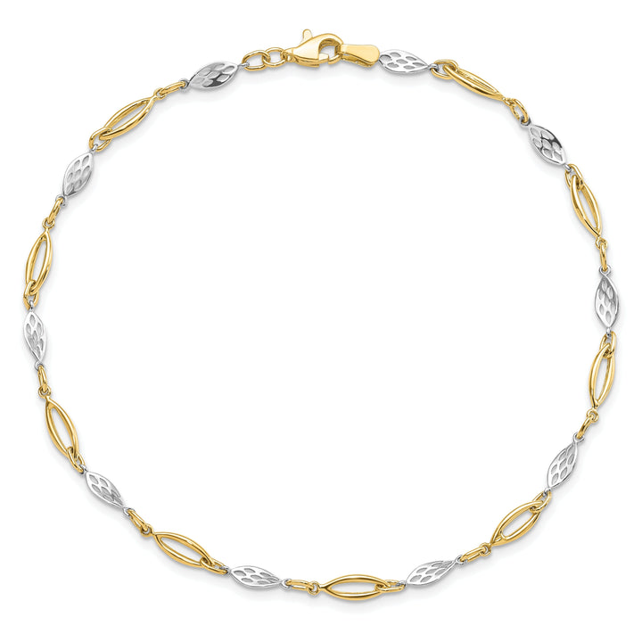 14k Two Tone Gold Polished Fancy Link Anklet