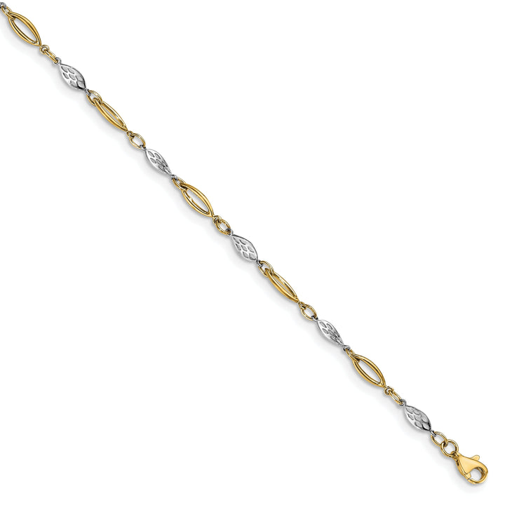 14k Two Tone Gold Polished Fancy Link Anklet