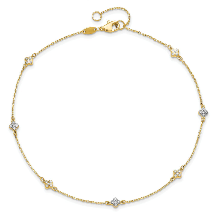 14k Yellow Gold Polished C.Z Flower Anklet