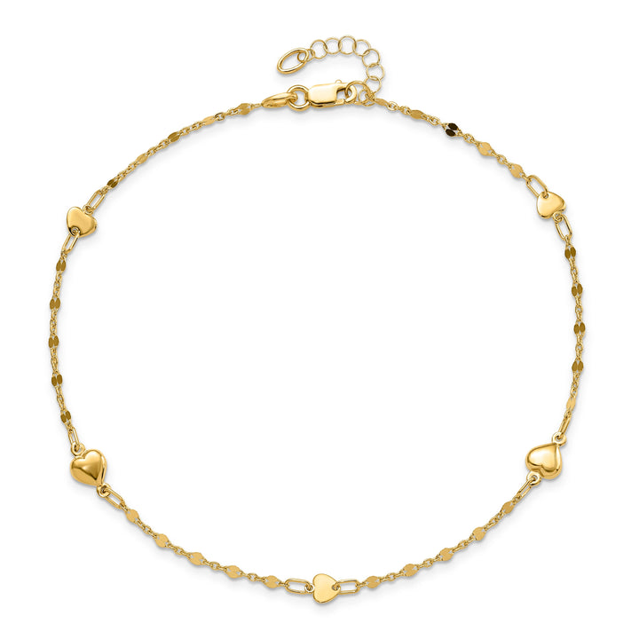 14k Yellow Gold Polished Heart Anklet