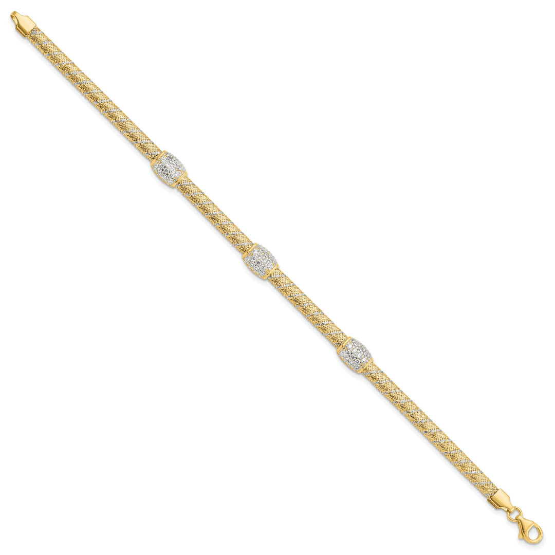 14k Two Tone Gold Mesh C.Z Bracelet