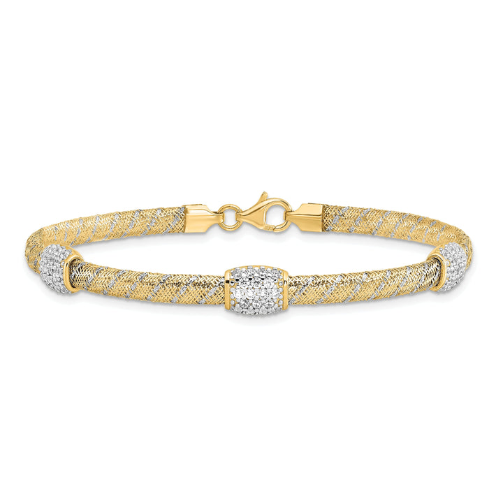 14k Two Tone Gold Mesh C.Z Bracelet