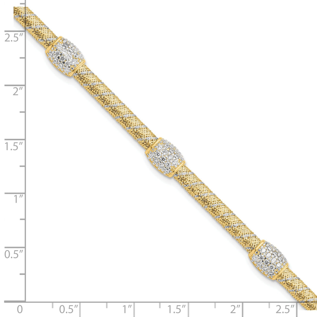 14k Two Tone Gold Mesh C.Z Bracelet