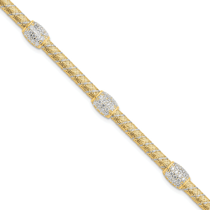 14k Two Tone Gold Mesh C.Z Bracelet