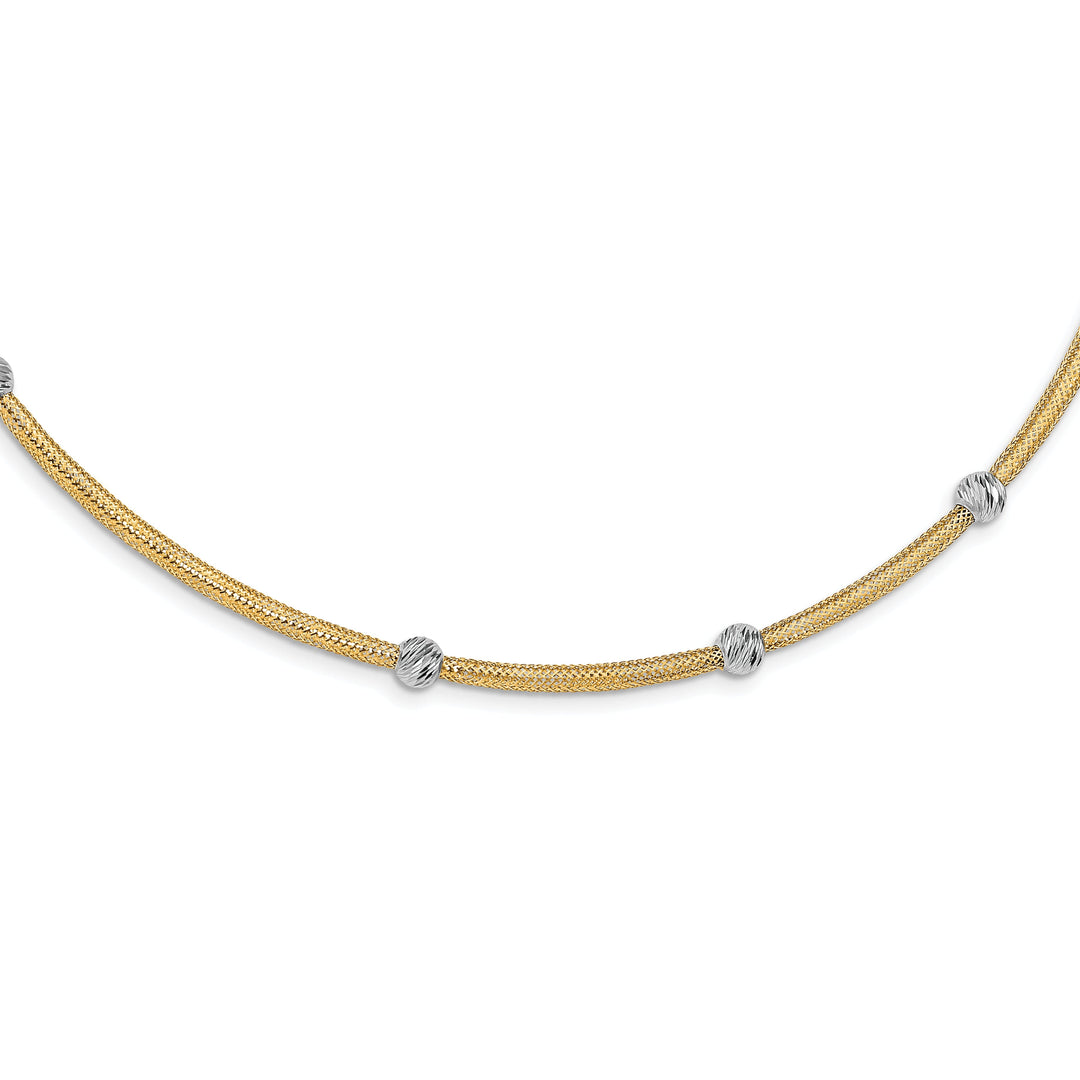 14k Two Tone Gold Polished D.C Mesh Necklace