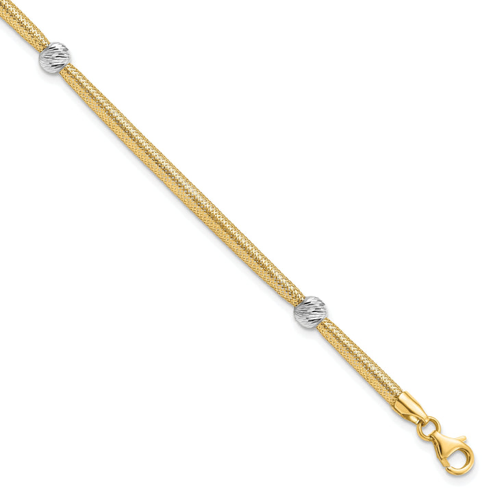 14k Two Tone Gold Polished D.C Mesh Bracelet