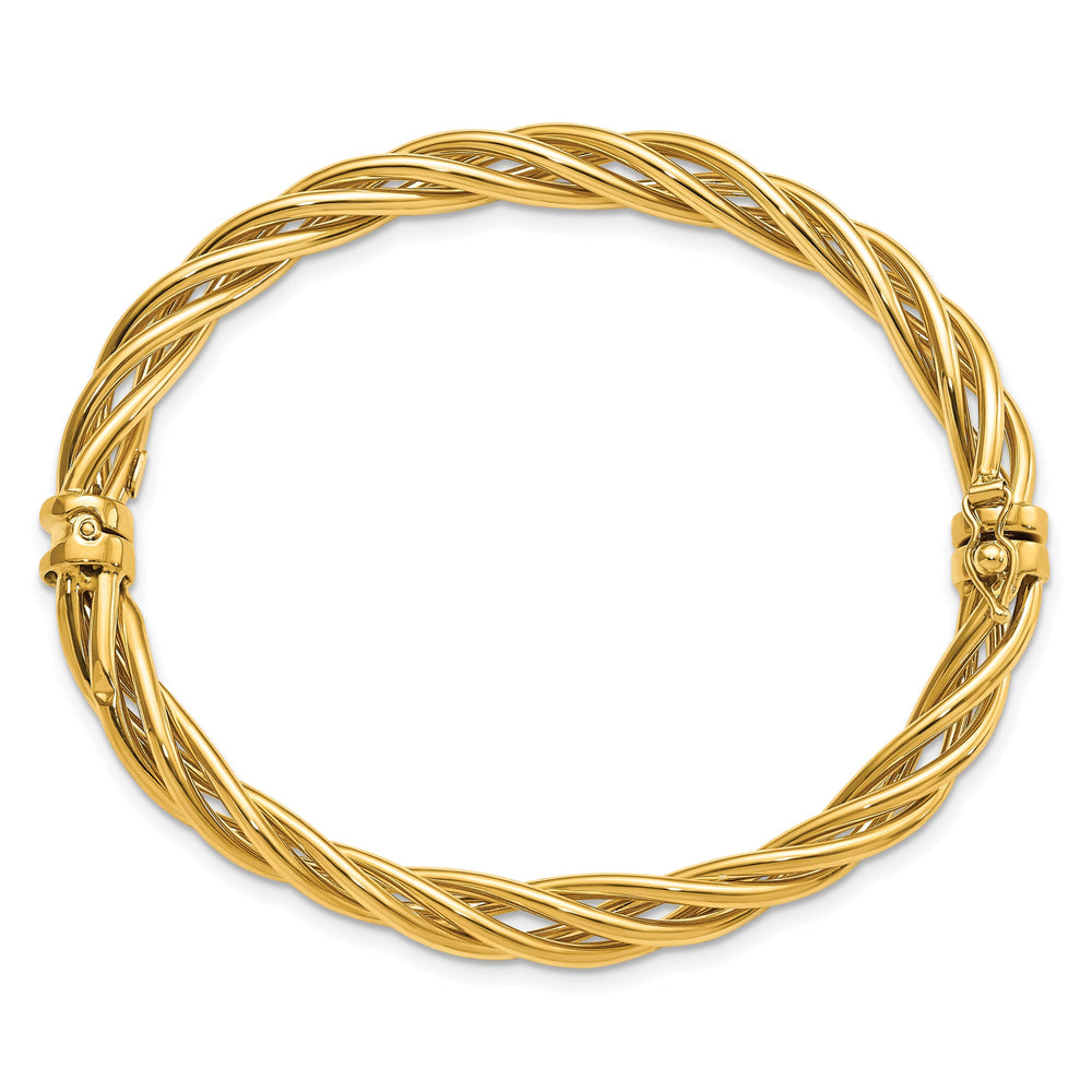 14k Yellow Gold Polished Twisted Hinged Bangle