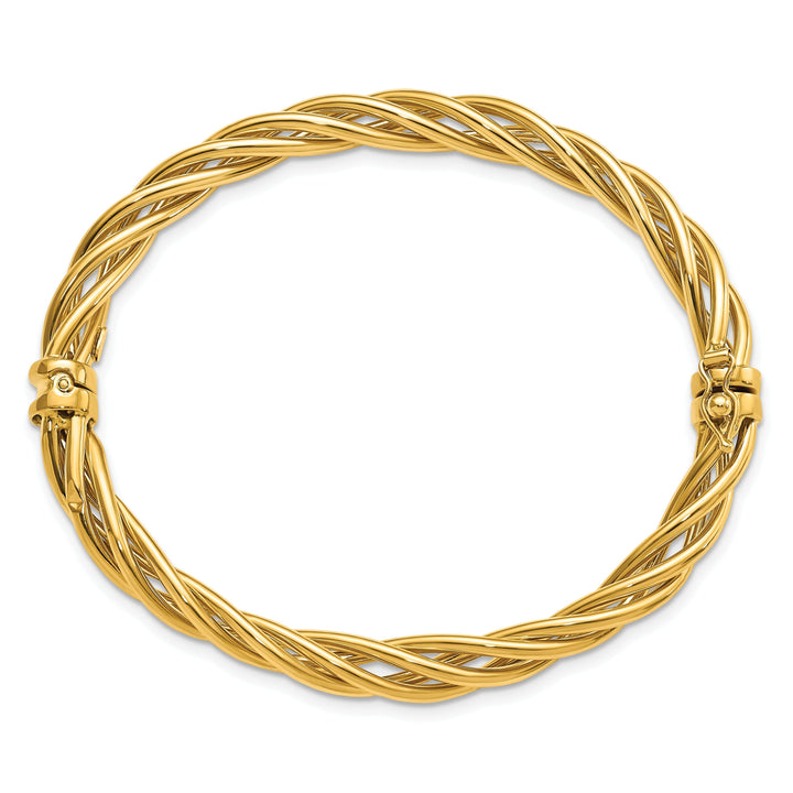 14k Yellow Gold Polished Twisted Hinged Bangle