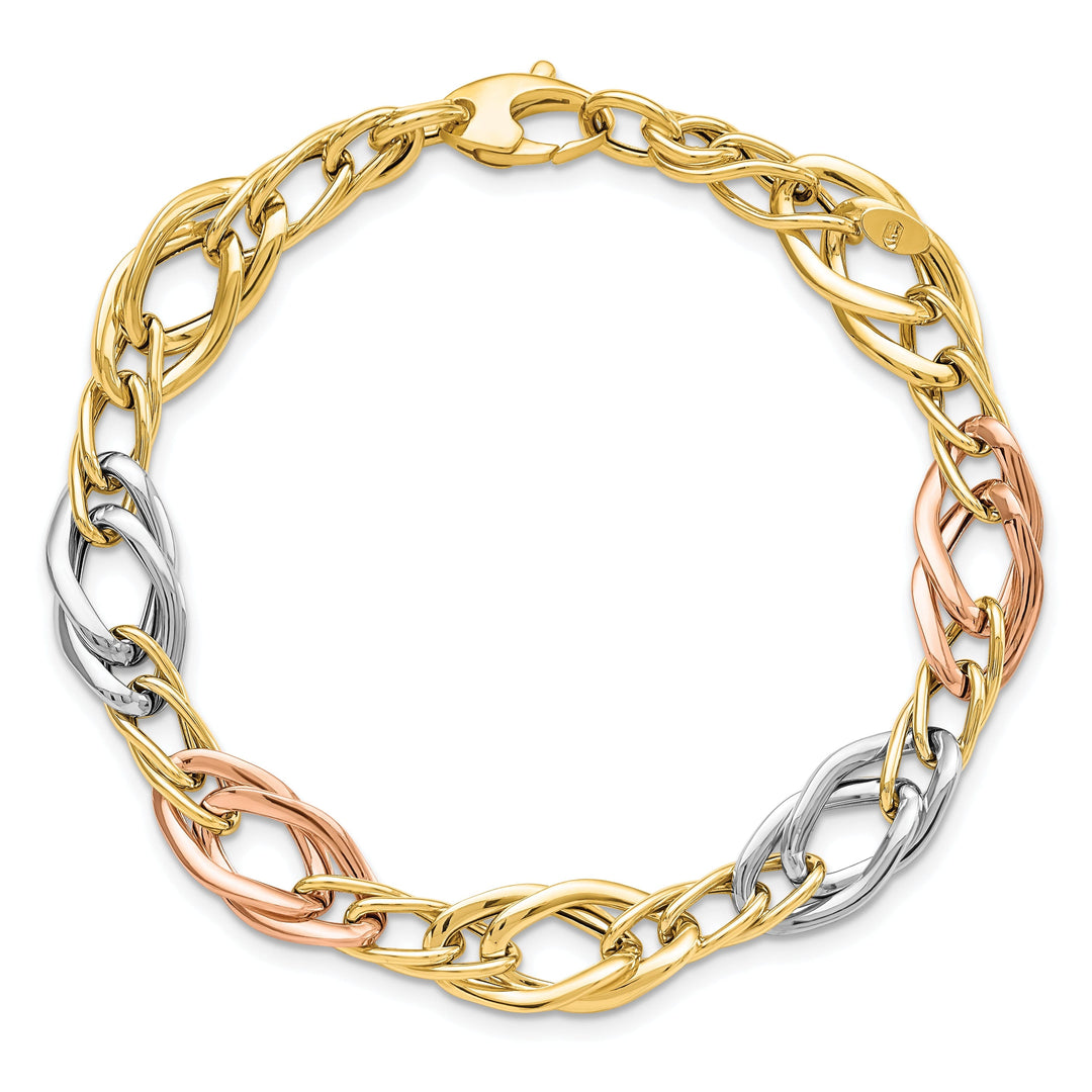 Leslie 14k Tri Color Gold Polish Link Bracelet