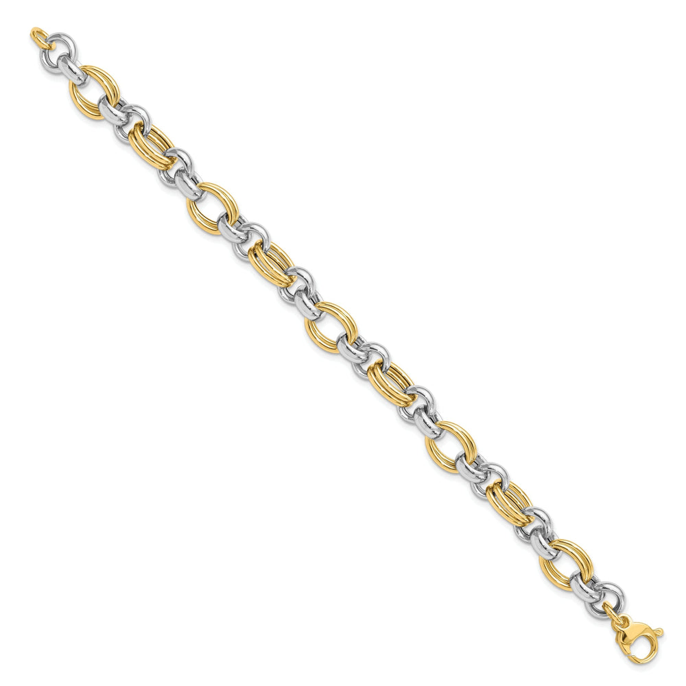 14k Two Tone Gold Polished Link Bracelet