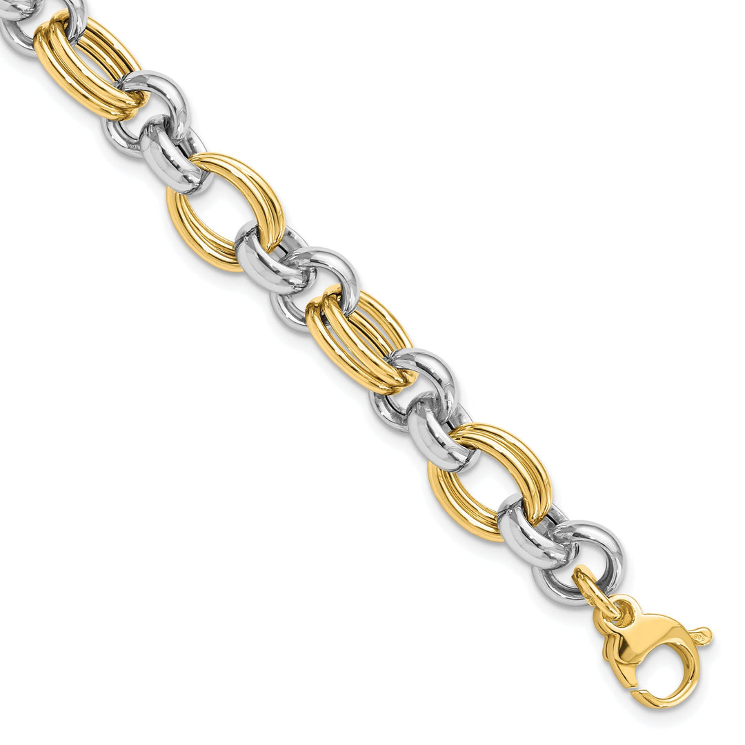 14k Two Tone Gold Polished Link Bracelet