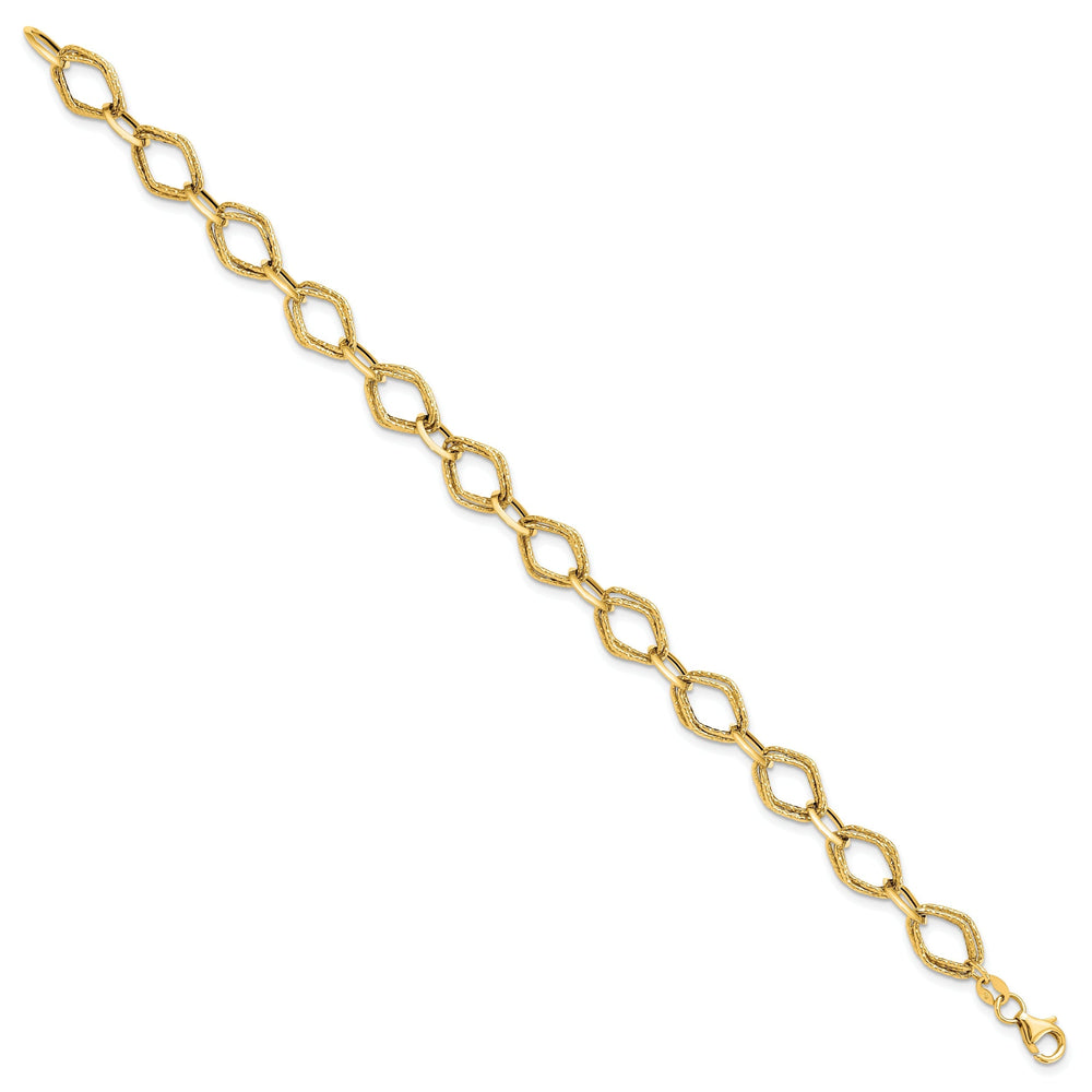 14k Yellow Gold Textured Fancy Link Bracelet