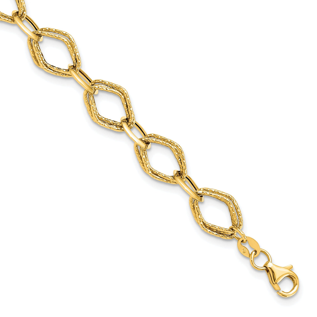 14k Yellow Gold Textured Fancy Link Bracelet