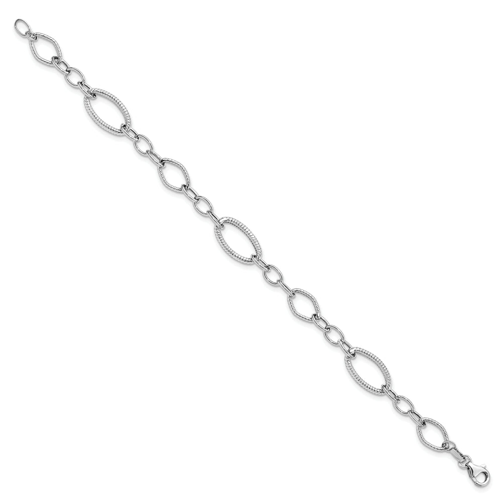 14k White Gold Polished Textured Link Bracelet