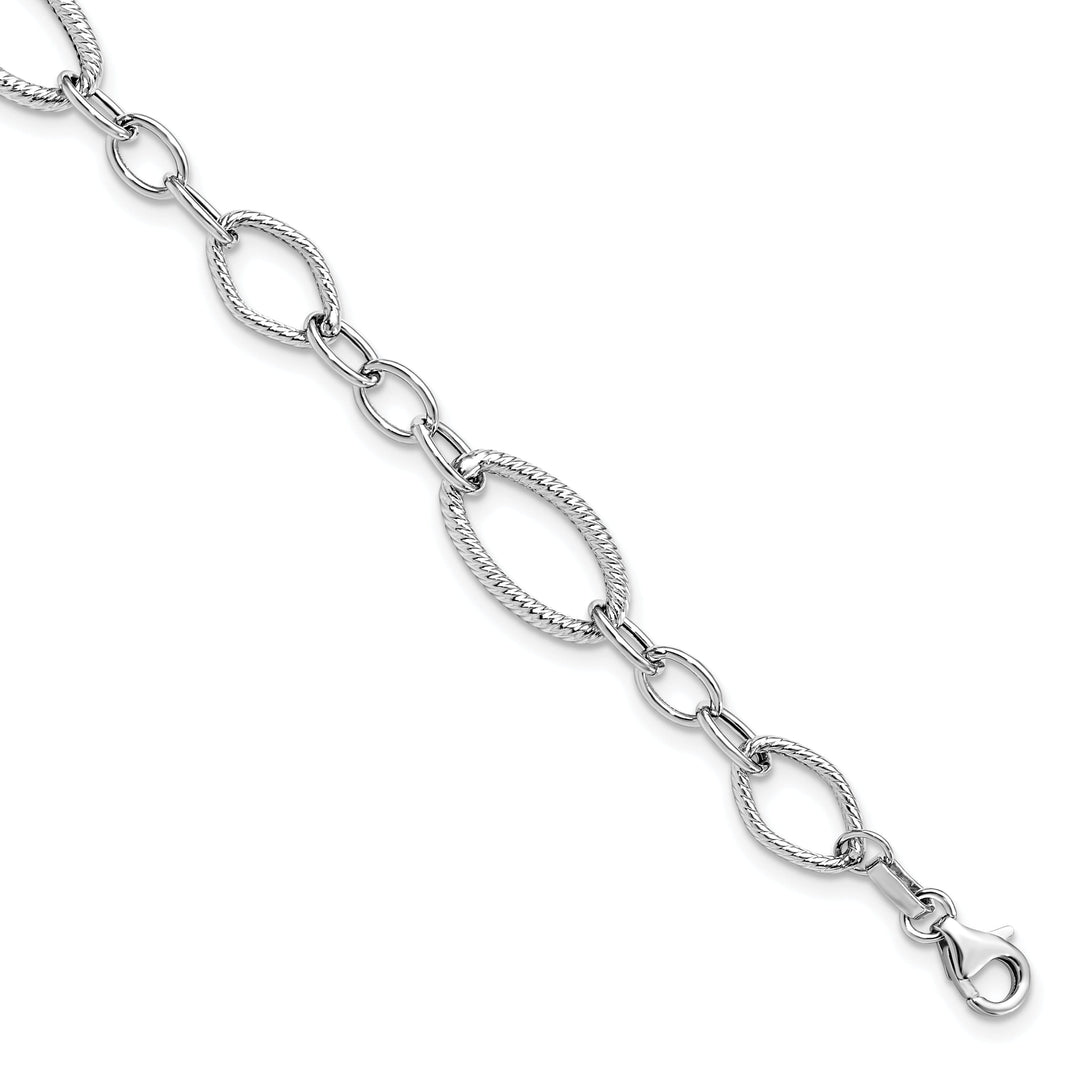 14k White Gold Polished Textured Link Bracelet