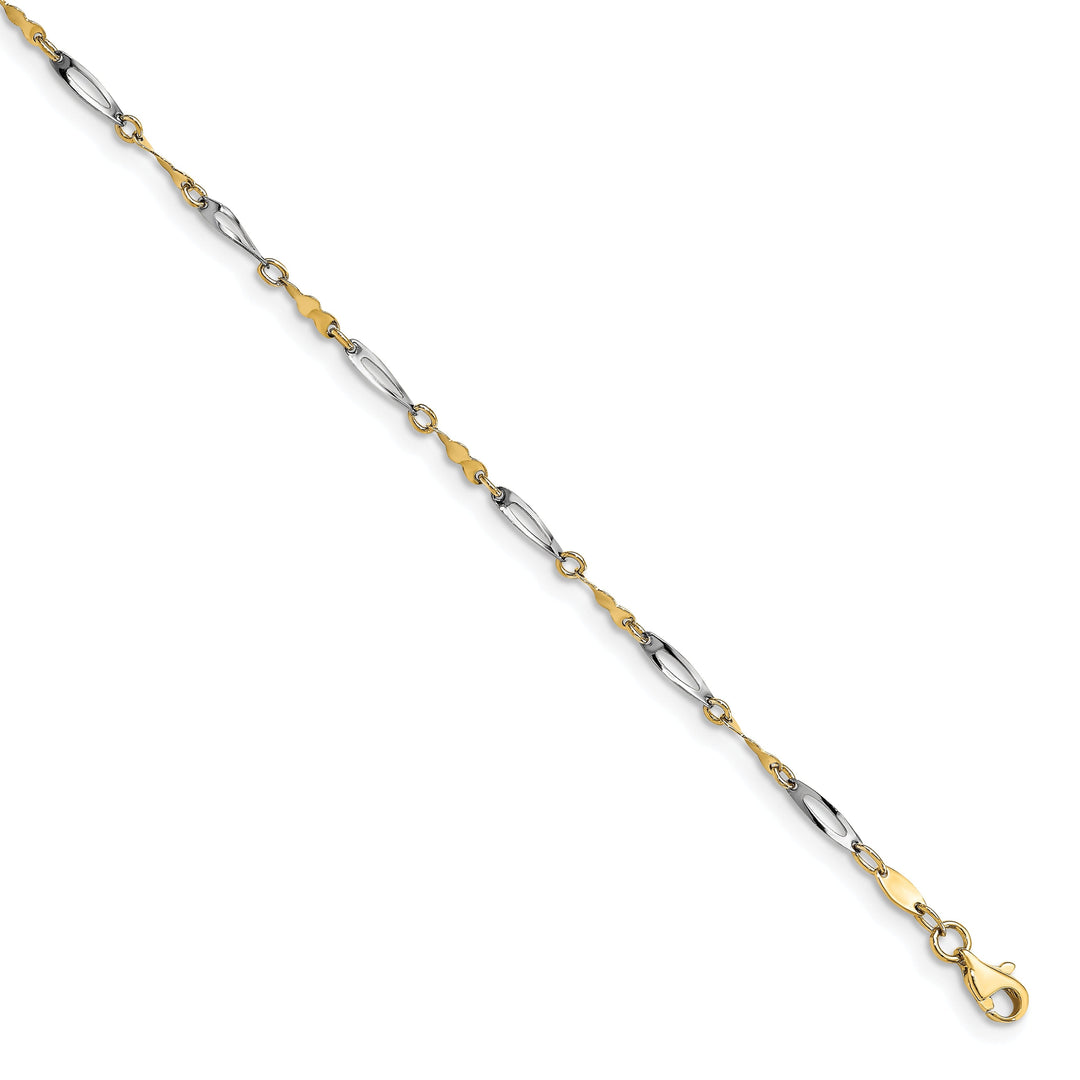 14k Two-tone Polished Fancy Link Anklet