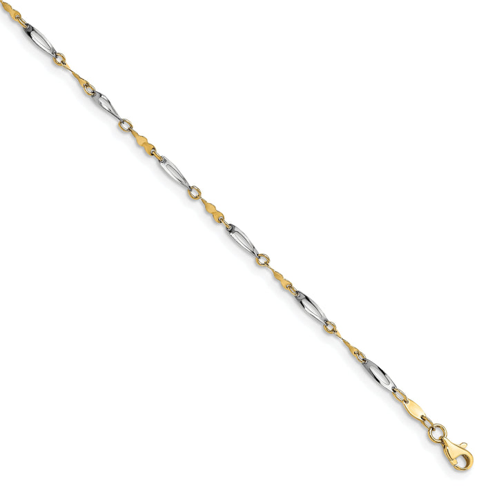 14k Two-tone Polished Fancy Link Anklet