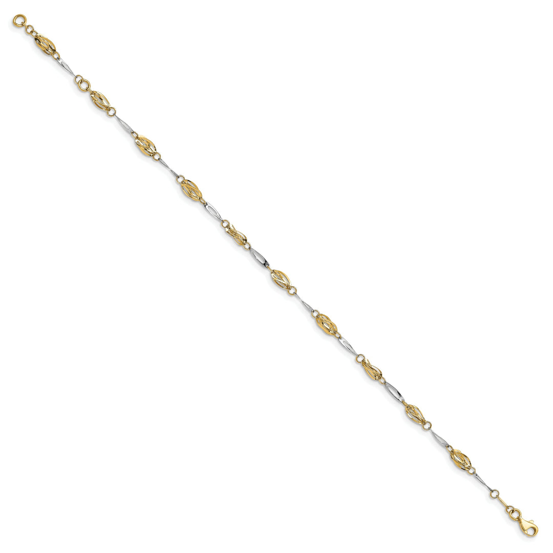 14k Two-tone Polished Fancy Link Anklet